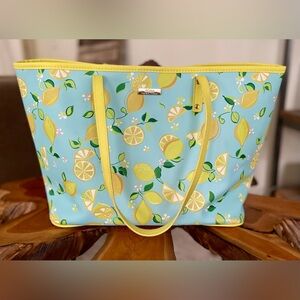 Trina Turk Lemon Print Tote in Yellow and Blue